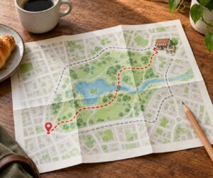 how to build a walking route that ends at a cafe