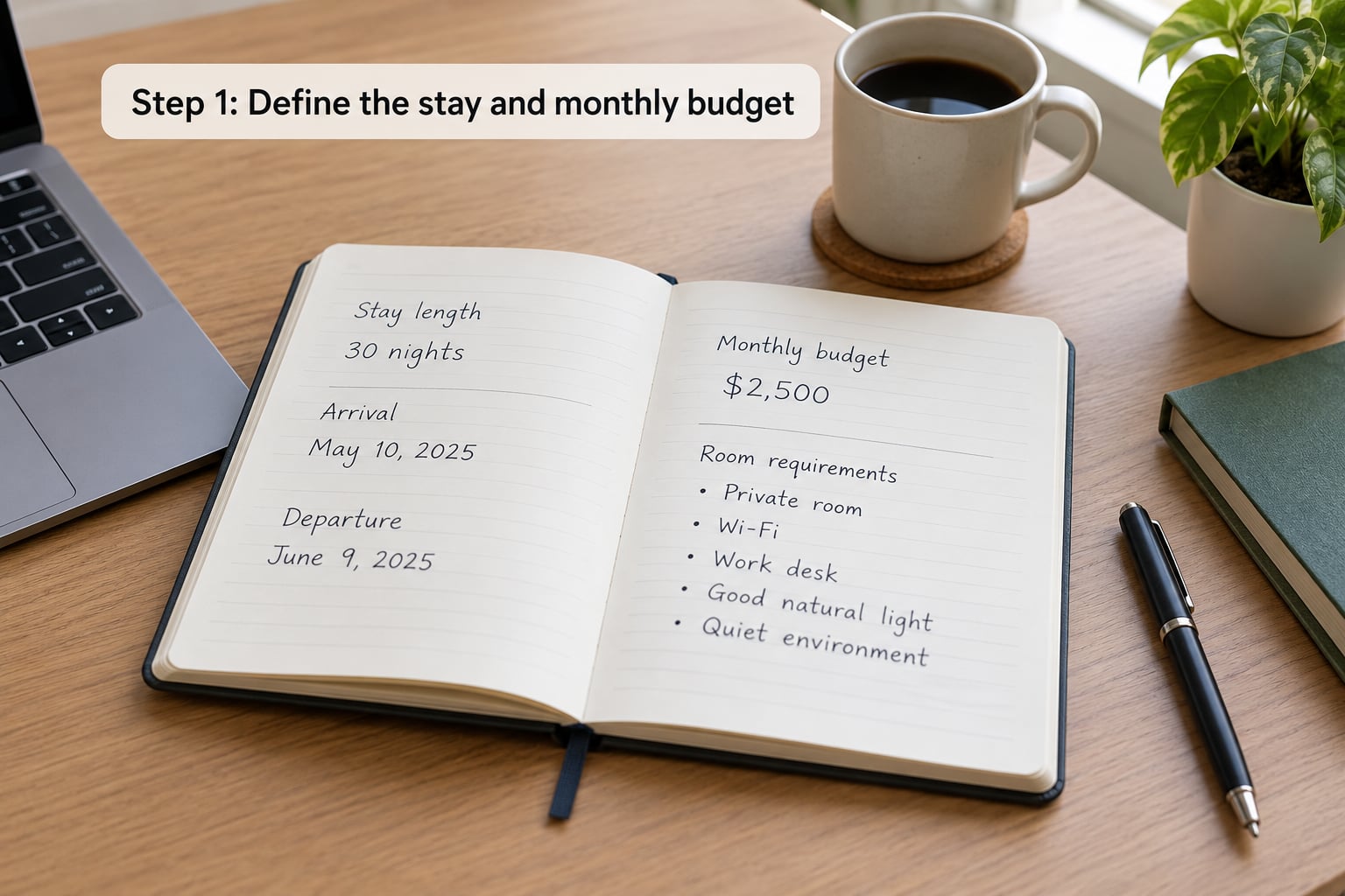 Step 1: Define the stay and monthly budget
