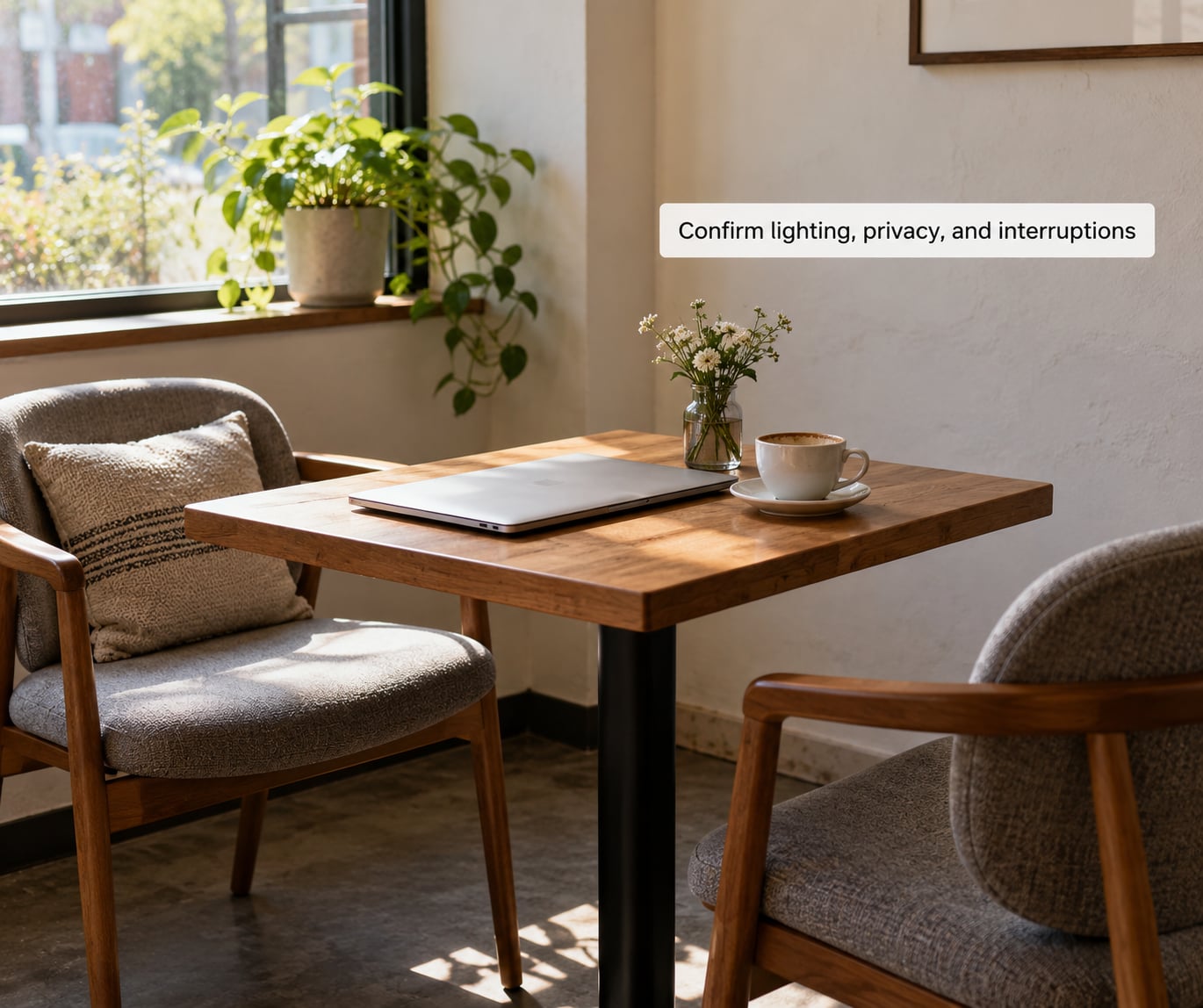 Confirm lighting, privacy, and interruptions