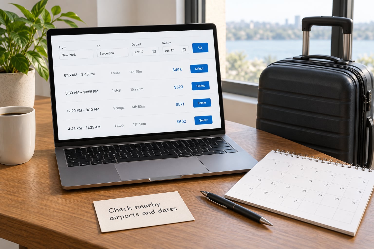 Check nearby airports and dates