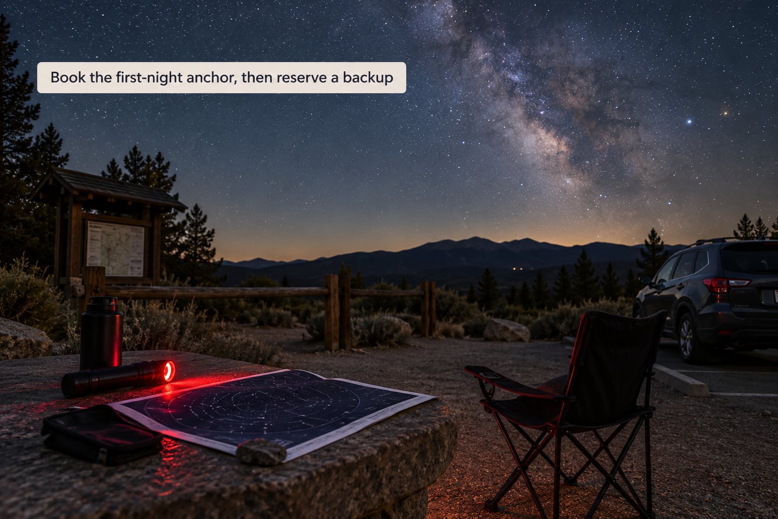 Book the first-night anchor, then reserve a backup