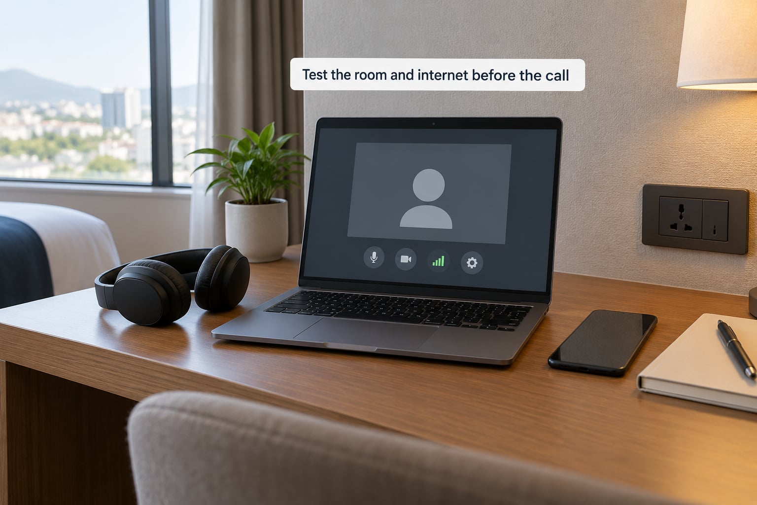Test the room and internet before the call